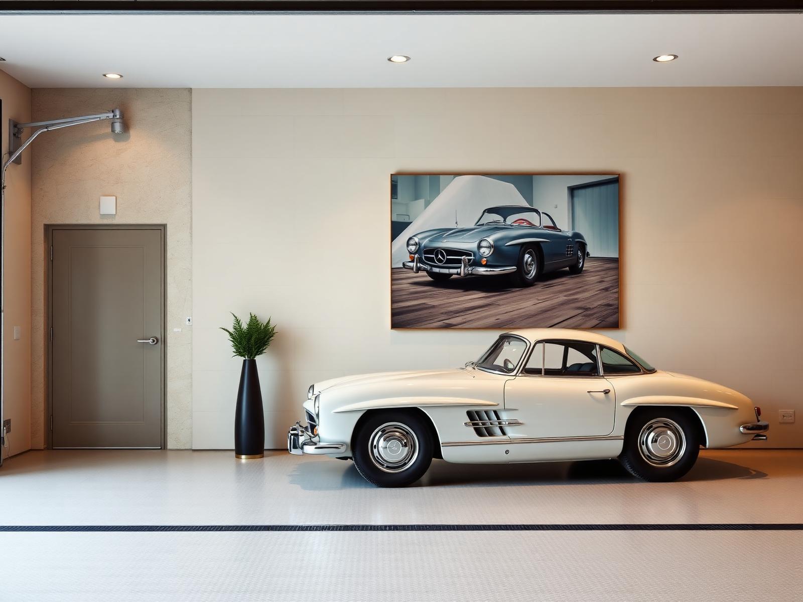 Commissioned painting displayed in a private collector's garage